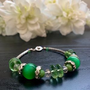 Handmade green bead and chain bracelet